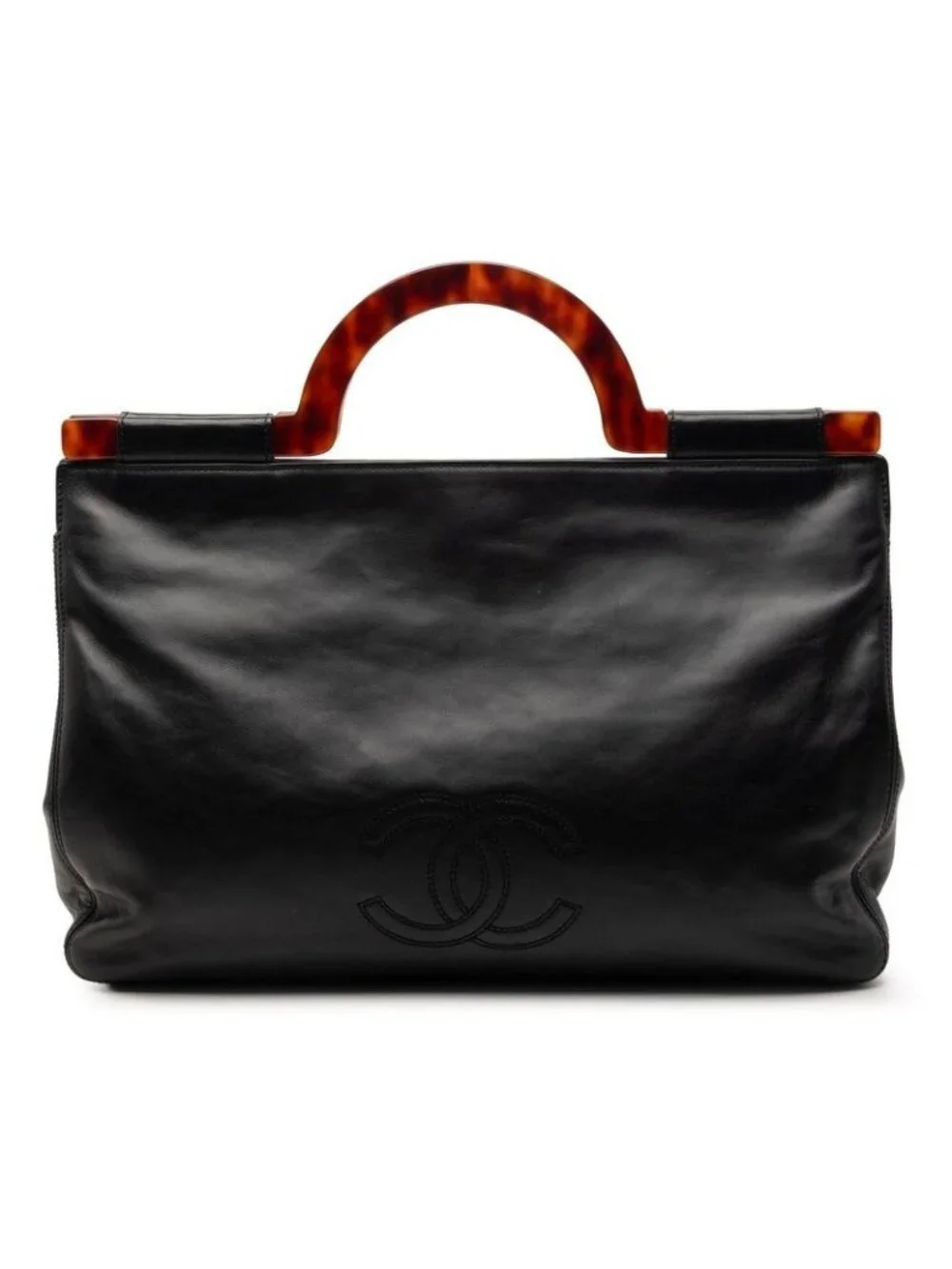 ★SOLD★ Chanel CC Logo Tote Black Brown Lambskin - Picture 1 of 7